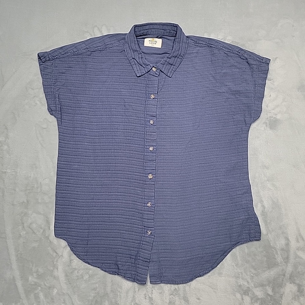 Marine Layer Button Shirt Women Small Blue 14250 Short Sleeve Textured Gauze Top